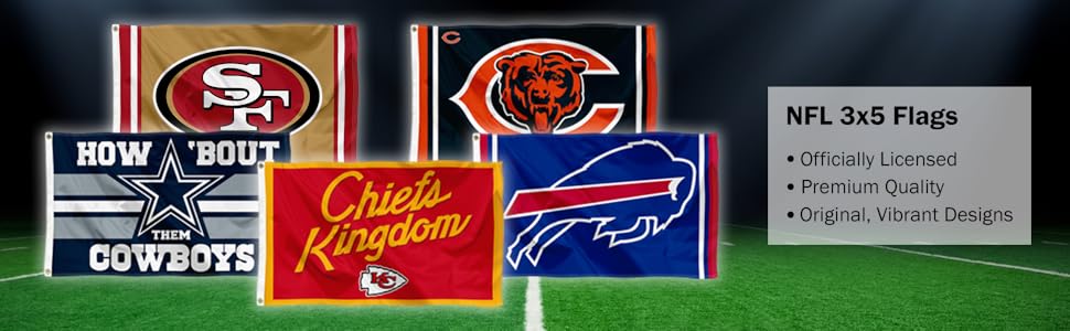 NFL 3 Feet Tall by 5 Feet Wide Flags, Officially Licensed, Premium Quality, Original/Vibrant Designs