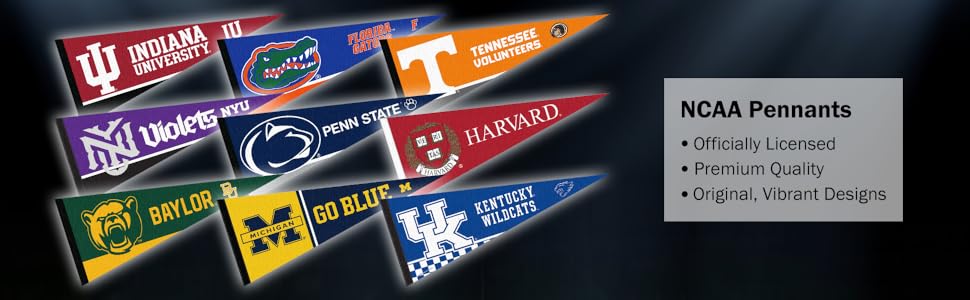 NCAA Pennants, Officially Licensed, Premium Quality, Original/Vibrant Designs
