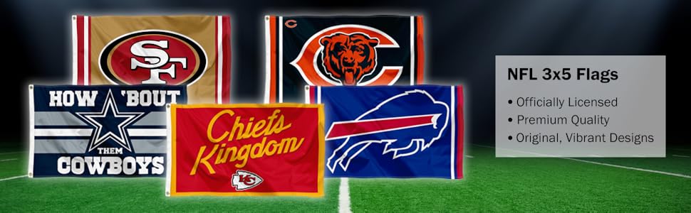 NFL 3 Feet Tall by 5 Feet Wide Flags, Officially Licensed, Premium Quality, Original/Vibrant Designs