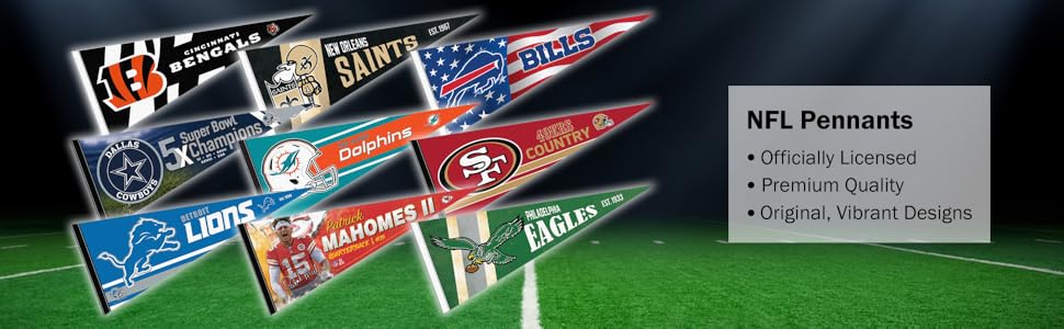 NFL Pennants, Officially Licensed, Premium Quality, Original/Vibrant Designs